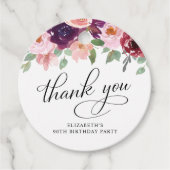 Elegant Bloemen 90ste Verjaardagsfeestje Dank u Bedankjes Labels (Voorkant)