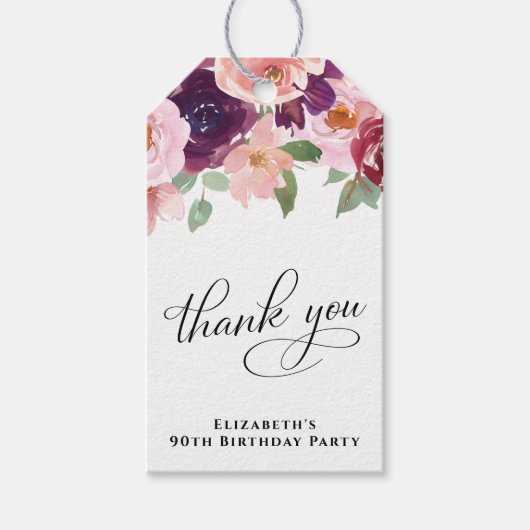 Elegant Bloemen 90ste Verjaardagsfeestje Dank u Cadeaulabel (Voorkant)
