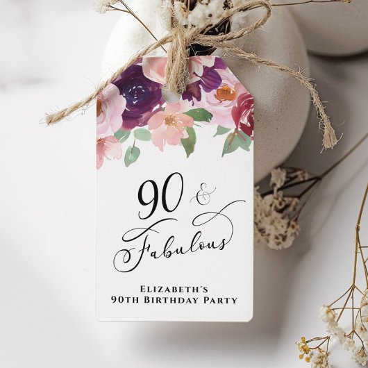 Elegant Bloemen 90ste Verjaardagsfeestje Dank u Cadeaulabel