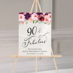 Elegant Bloemen 90ste Verjaardagsfeestje Welkom Acryl Bord