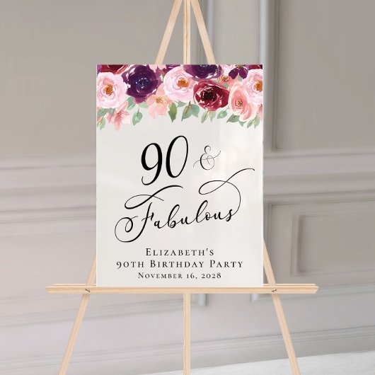 Elegant Bloemen 90ste Verjaardagsfeestje Welkom Acryl Bord