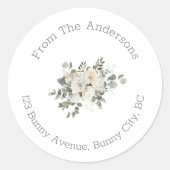 Elegant Bloemen Aangepaste Naam & Adres Ronde Stic Ronde Sticker (Voorkant)