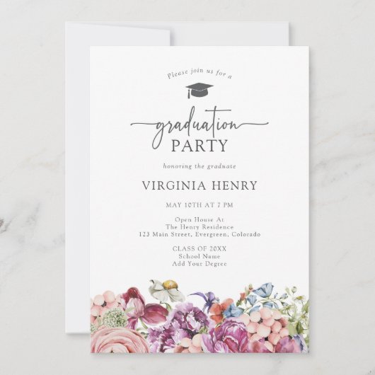 Elegant Bloemen Afstudeerfeest Kaart (Voorkant)