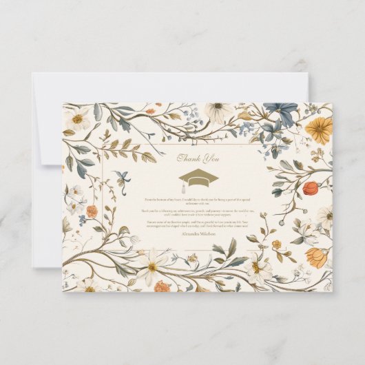  Elegant Bloemen Afstuderen Bedankkaart (Voorkant)