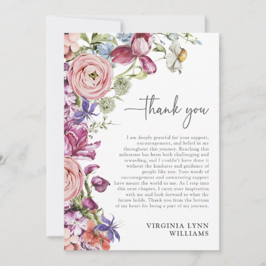 Elegant Bloemen Afstuderen Foto Dank u kaart (Voorkant)