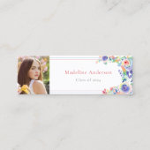 Elegant Bloemen Afstuderen Fotonaam Kaart Mini Visitekaartje (Voorkant)