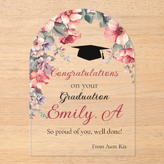 Elegant Bloemen Afstuderen Kaart - Personaliseer n Acryl Uitnodigingen (Voorkant)