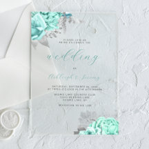 Elegant Bloemen Aqua Zilver Script Bruiloft