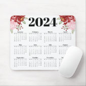 Elegant Bloemen aquarel wit 2024 Kalender Muismat (Met muis)