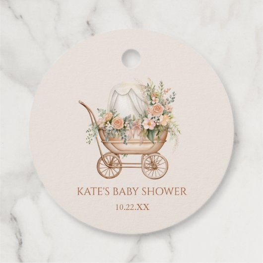 Elegant Bloemen  Baby Carriage Baby shower Bedankjes Labels (Achterkant)