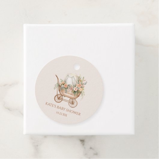 Elegant Bloemen  Baby Carriage Baby shower Bedankjes Labels (In situ)