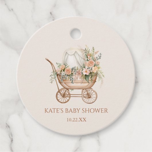 Elegant Bloemen Baby Carriage Baby shower Bedankjes Labels (Voorkant)