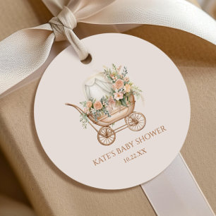 Elegant Bloemen  Baby Carriage Baby shower Bedankjes Labels