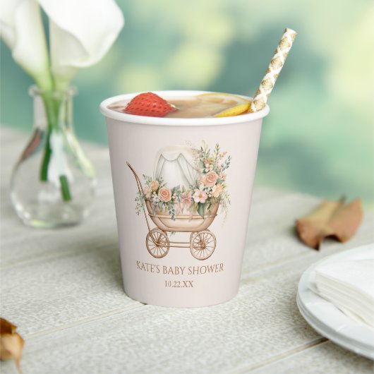 Elegant Bloemen  Baby Carriage Baby shower Papieren Bekers (Insitu)