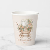 Elegant Bloemen  Baby Carriage Baby shower Papieren Bekers (Achterkant)