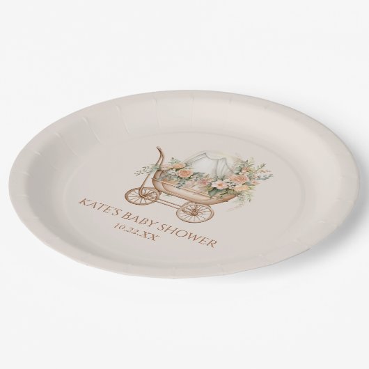 Elegant Bloemen  Baby Carriage Baby shower Papieren Bordje (Gekanteld)