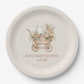 Elegant Bloemen  Baby Carriage Baby shower Papieren Bordje (Voorkant)