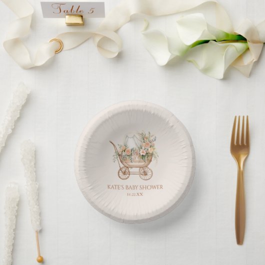 Elegant Bloemen  Baby Carriage Baby shower Papieren Kommen (Huwelijk)