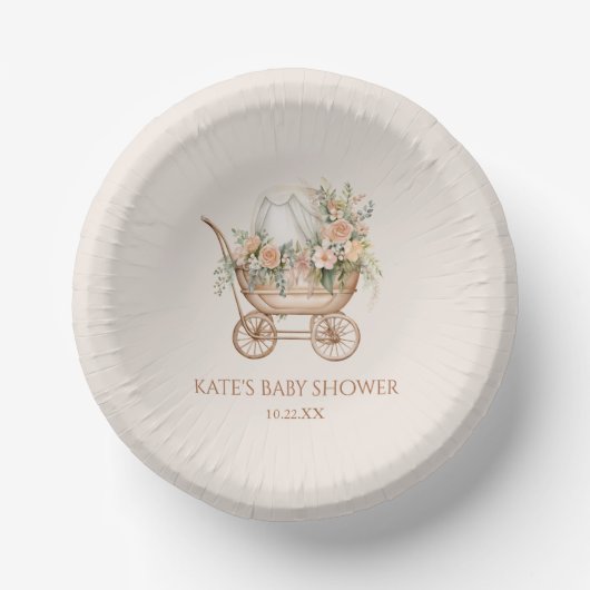 Elegant Bloemen  Baby Carriage Baby shower Papieren Kommen (Voorkant)