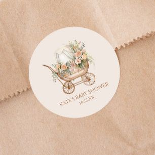 Elegant Bloemen Baby Carriage Baby shower Ronde Sticker