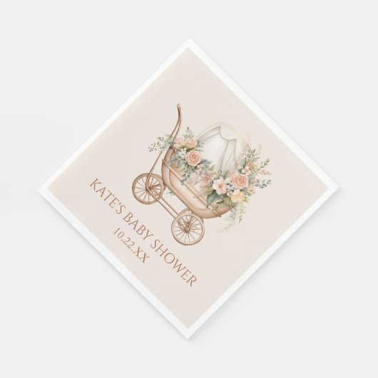 Elegant Bloemen  Baby Carriage Baby shower Servet (Hoek)