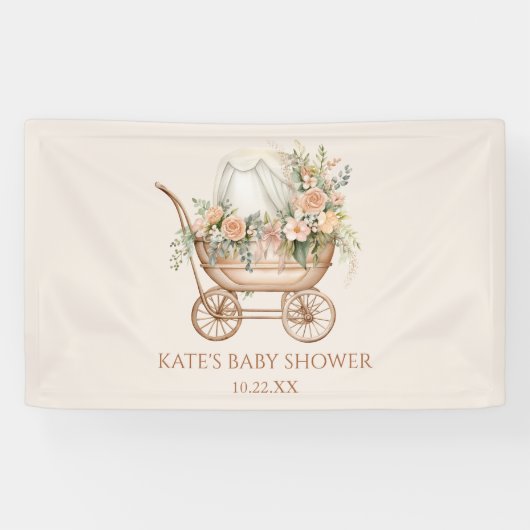 Elegant Bloemen  Baby Carriage Baby shower Spandoek (Horizontaal)