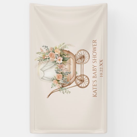 Elegant Bloemen  Baby Carriage Baby shower Spandoek (Verticaal)
