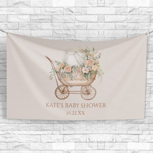 Elegant Bloemen  Baby Carriage Baby shower Spandoek