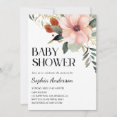 Elegant Bloemen Baby shower Uitnodiging voor Meisj (Voorkant)