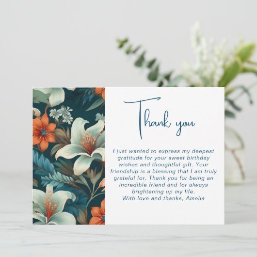 Elegant Bloemen Blad Patroon Verjaardag Bedankkaart (Staand voorkant)