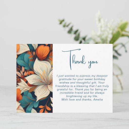 Elegant Bloemen Blad Patroon Verjaardag Bedankkaart (Staand voorkant)
