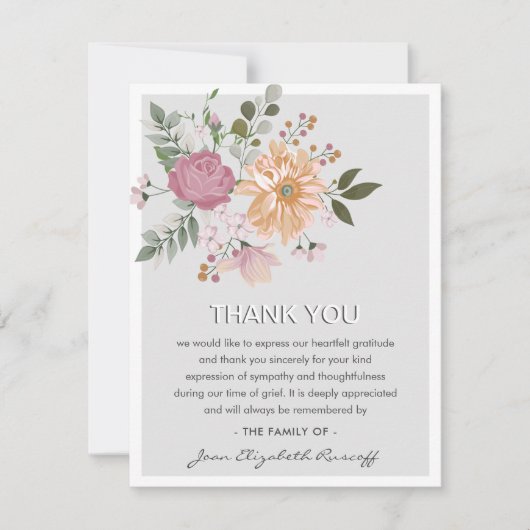 Elegant Bloemen & Bladerdak Sympathie Begrafenis Bedankkaart (Voorkant)
