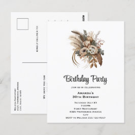 Elegant Bloemen Bladgroen en Veer Verjaardagsfeest Briefkaart
