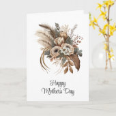 Elegant Bloemen Bladgroen en Veren Moederdag Kaart (Gele Bloem)