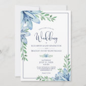 Elegant Bloemen Blauw Bloemen Groen Bruiloft Kaart (Voorkant)