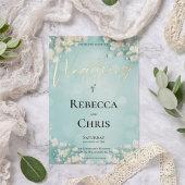 Elegant Bloemen Blauw Bokeh Bruiloft Goud Folie Uitnodiging