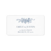 Elegant  Bloemen Blauw Bruiloft Adres Etiket (Voorkant)