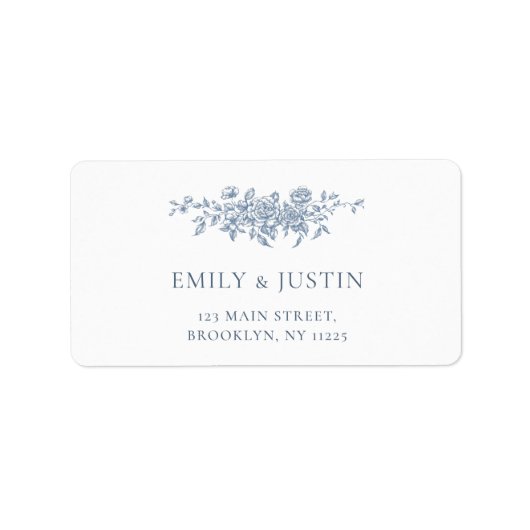 Elegant  Bloemen Blauw Bruiloft Adres Etiket (Voorkant)