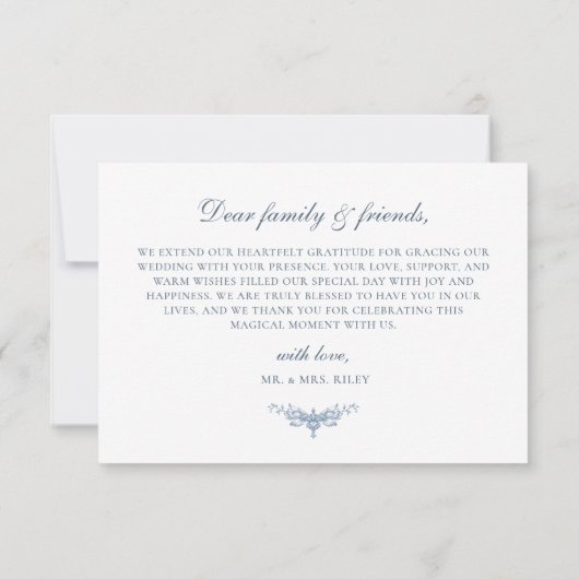 Elegant  Bloemen Blauw Bruiloft Bedankkaart (Achterkant)