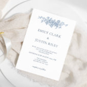 Elegant  Bloemen Blauw Bruiloft Kaart