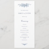 Elegant  Bloemen Blauw Bruiloft Programmakaart (Voorkant)