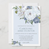Elegant Bloemen Blauw en Wit Waterverf Bruiloft Kaart (Voorkant)