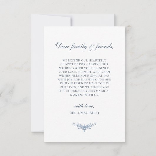 Elegant  Bloemen Blauw Foto Bruiloft Bedankkaart (Achterkant)