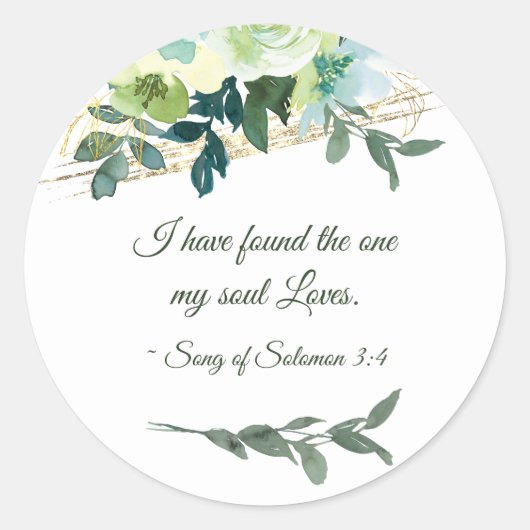 Elegant Bloemen Blauw Goud Groen Bijbel Bruiloft Ronde Sticker (Voorkant)