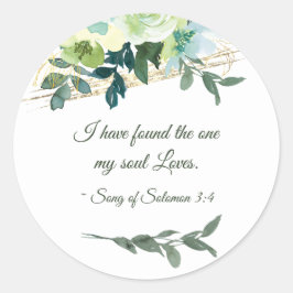 Elegant Bloemen Blauw Goud Groen Bijbel Bruiloft Ronde Sticker