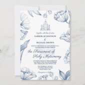 Elegant Bloemen Blauw Kerk Nuptial Mass Bruiloft Kaart (Voorkant)