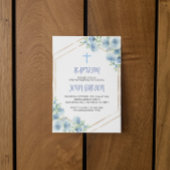 Elegant Bloemen Blauw Kruis Doop Jongen Uitnodigin Kaart