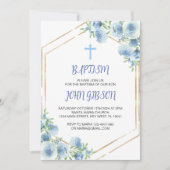 Elegant Bloemen Blauw Kruis Doop Jongen Uitnodigin Kaart (Voorkant)