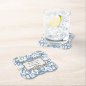 Elegant  Bloemen Blauw N Wit Zilveren Bruid Kartonnen Onderzetters (Insitu)