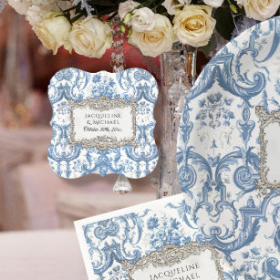 Elegant  Bloemen Blauw N Wit Zilveren Bruid Kartonnen Onderzetters
